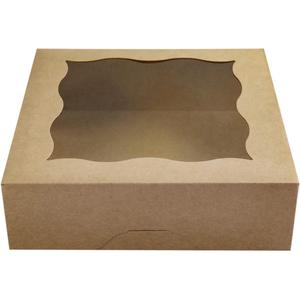 CHERRY 9"x9"x3"Brown Bakery Boxes with PVC Window for Pie and Cookies Boxes Small Natural Kraft Paper Box 9x9x3inc,Pack of 15