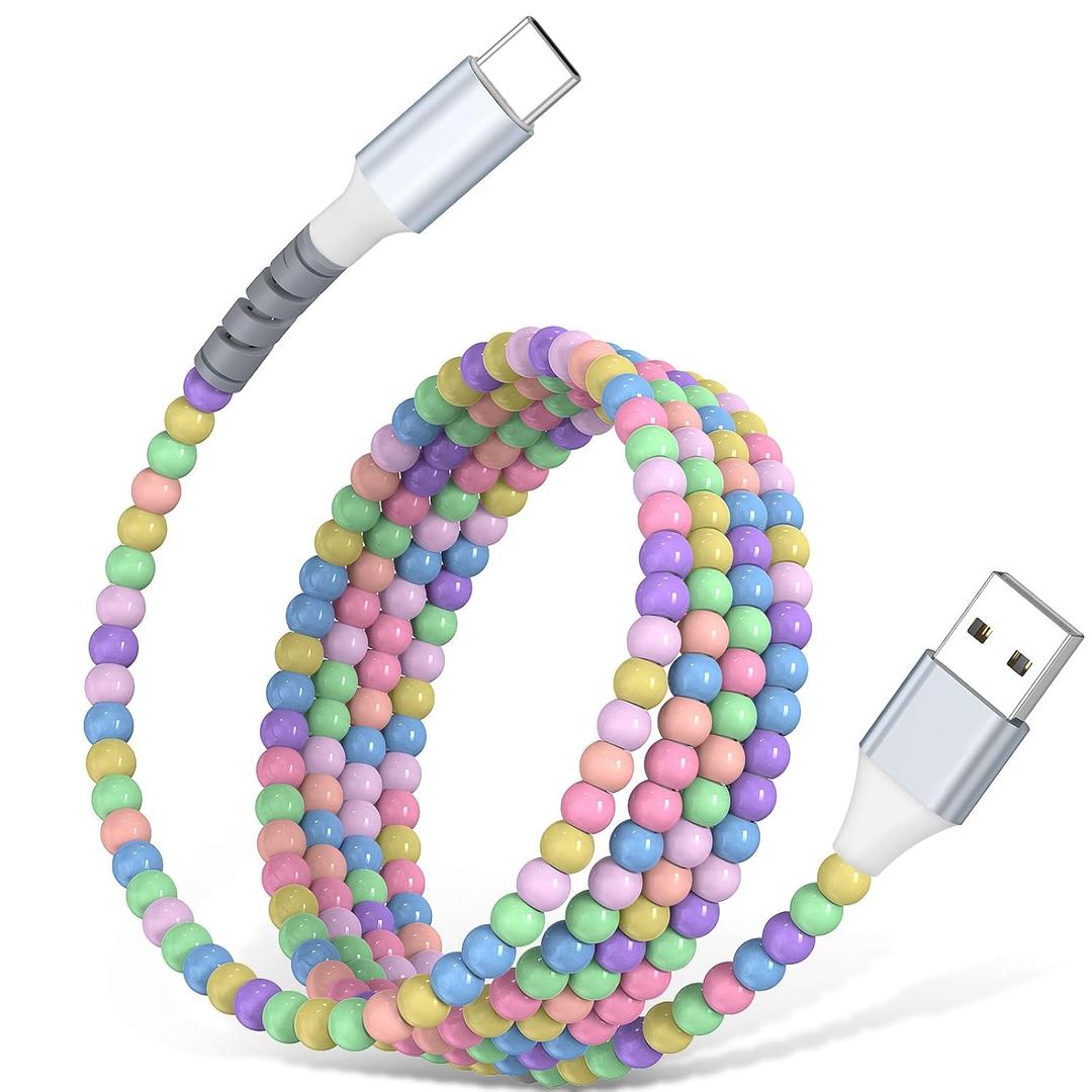 USB A to USB C Cable 3FT,Beaded Charger Cord Car Carplay Cable 27W Fast Charging for iPhone 17 16 Pro Max 16e/iPad Pro 11 10th/ Samsung S25 S24 Ultra FE A16 A17 Android Phone Charger Cords Girls Women