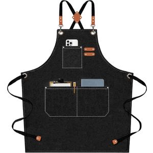 AFUN Chef Aprons for Men Women with Large Pockets, 16-Ounce Cotton Canvas Cross Back Heavy Duty Work Apron (Black)