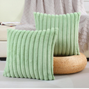 FUTEI Sage Green Striped Decorative Throw Pillow Covers 18*25 Inch Set of 2,Square Spring Decorations Couch Pillow Case,Soft Cozy Faux Rabbit Fur & Velvet Back,Modern Home Decor for Bed