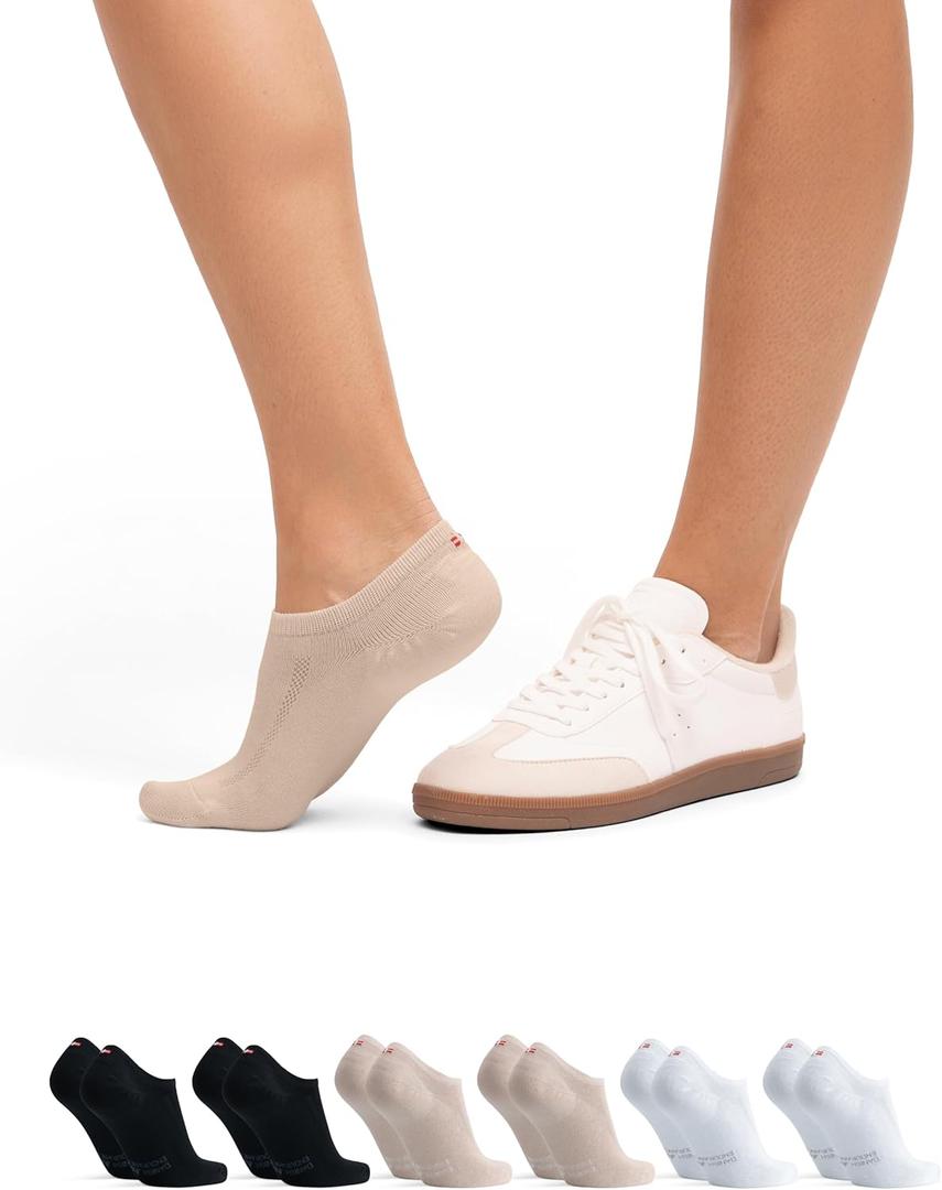DANISH ENDURANCE No Show Socks Men & Women in Cotton, Invisible, Thin, No Slip Silicone Heel, Dress Socks, 6 Pack (Medium, Multicolor (2x Beige, 2x Black, 2x White))