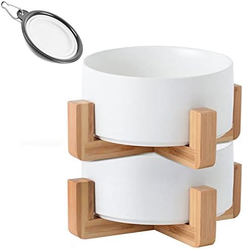 Petygooing White Ceramic Cat Dog Bowl Set with Stand,Small Dog Bowls,Pet Food and Water Dish, Anti Slip Set of 1 Cat Bowls Pet Food Bowl- Pet Dish Small Size Pet (13.5OZ/5.1 in)