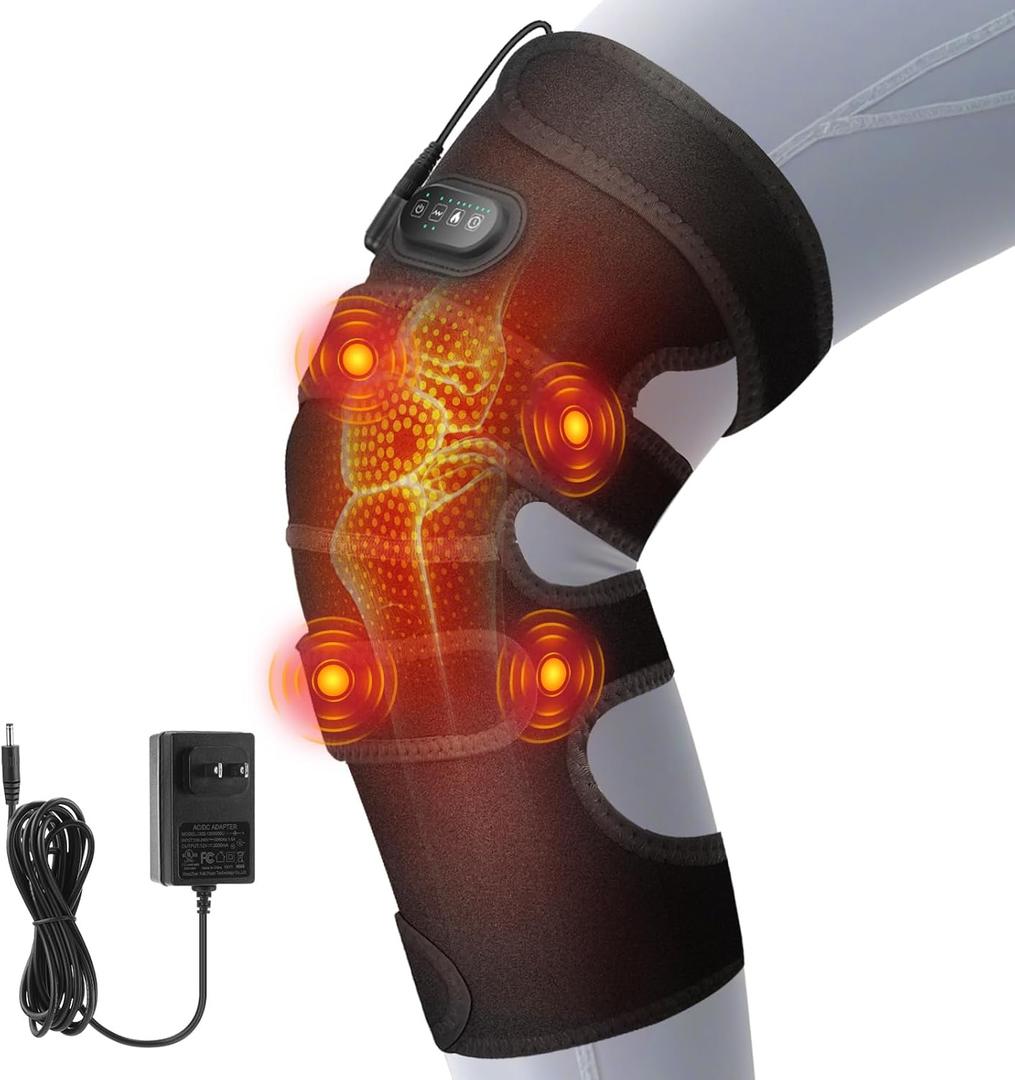 Knee Heating Pad for Pain Relief, Knee Massager for Arthritis Pain Relief, Heated Knee Brace Wrap, 3 Heat Settings, 5 Vibration Modes, Timer, Extra Long Cord, Perfect for Dad Mom Elders