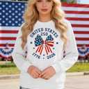 American Flag Sweatshirt for Women USA Sweatshirts 4th of July Casual Cable Knit Long Sleeve Shirts USA Tops (White)