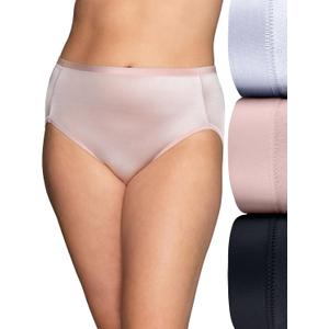 Vanity Fair Women's Body Caress Flexible Fit Panties, Hi Cut-3 Pack-White/ Quartz/ Black, 9