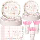 Havawish 175pcs One Silly Goose Birthday Party Tableware Set for 25 Guests - Pink Bow Decor - Includes Plates, Cups, Napkins, Forks, Spoons, Knives