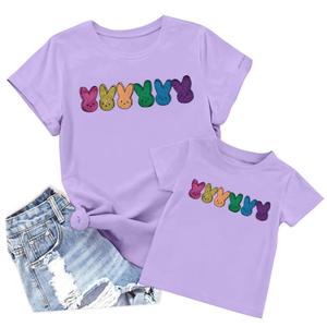 Mommy and Me Easter Outfits Mama and Me Bunny Matching Shirts Cute Peeps Graphic Tee Matching Family Easter Outfits Purple