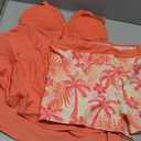 ROSEWE Womens Tankini Bathing Suits, Two-Piece Smocked Swim Dress, Print Swimsuits with Board Shorts (Pink, XL)