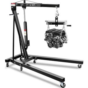 2 Ton Hydraulic Engine Hoist Crane with Lever, Folding Heavy-Duty Cherry Picker with 6 Locking Wheels & 4 Boom Positions, for Truck/SUV Engines, Garage Workshop, Industrial Lifting (Net Wt. 168 lbs) (Yellow)