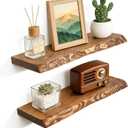 24 Inch Live Edge Floating Shelves for Wall Set of 2, Solid Finnish Spruce Natural Wood Floating Shelves, Thick Rustic Edge Shelves for Bathroom, Kitchen, Living Room Decor, Brown Finish, Live Edge, 24"L, 2Packs