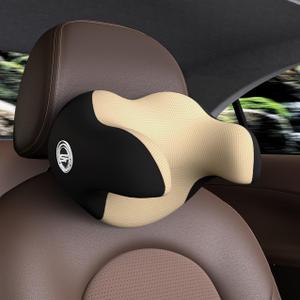 Really Helpful Car Headrest Pillow, Car Neck Pillow for Sleeping with Adjustable Strap, 100% Memory Foam & Breathable Removable Cover, Ergonomic Design - Softness Travel Car Pillow(Beige, 1PC)