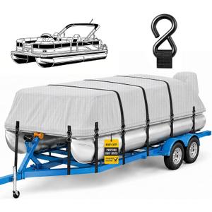 Pontoon Boat Cover 16-18 ft, 1200D Waterproof Heavy Duty Trailerable Pontoon Cover, Marine Grade Boat Cover with Metal Hooks for 16ft to 18ft Boats, Gray
