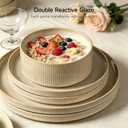 Stoneware Dinnerware Sets, Plates and Bowls Sets for 4, 12-Piece Ribbed Dishes Chip & Scratch Resistant, Microwave and Dishwasher Safe Tableware, Beige