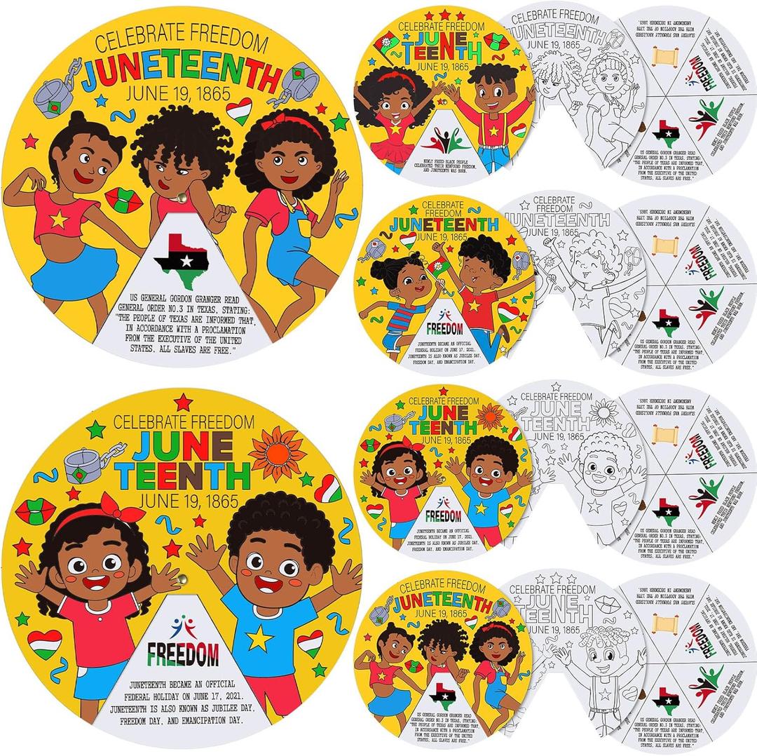 12 Sets Color Your Own Juneteenth Wheel Crafts DIY Black History Crafts Black Freedom DaySupplies for African Afro American Independence Day Festival Celebration Happy Juneteenth Jamboree