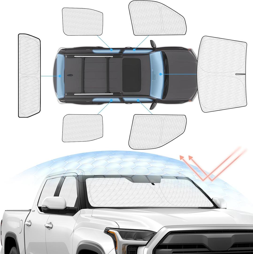 Sunsdrew Windshield Sun Shade for Toyota Tundra 2022-2025 Full Privacy Side Rear Window Shade Cover Kit Foldable Sun Visor Protector Blocks UV&Heat Tundra Interior Accessories(6PCS)