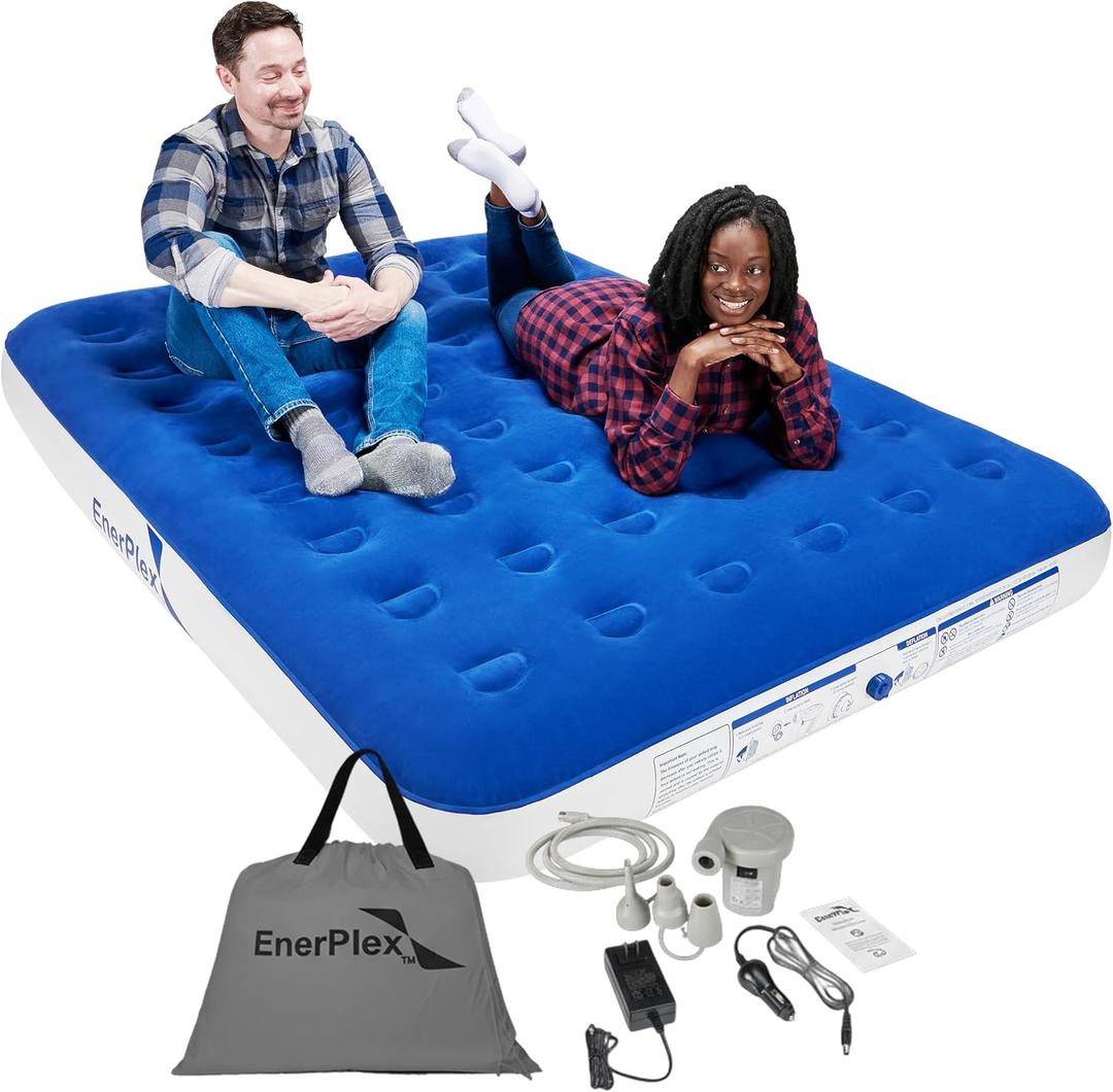 EnerPlex Camping Air Mattress with Built in Pump - Queen Blow Up Mattress for Travel & Guests - Portable Bed for Adults and Kids - Blue (9" Queen Size)