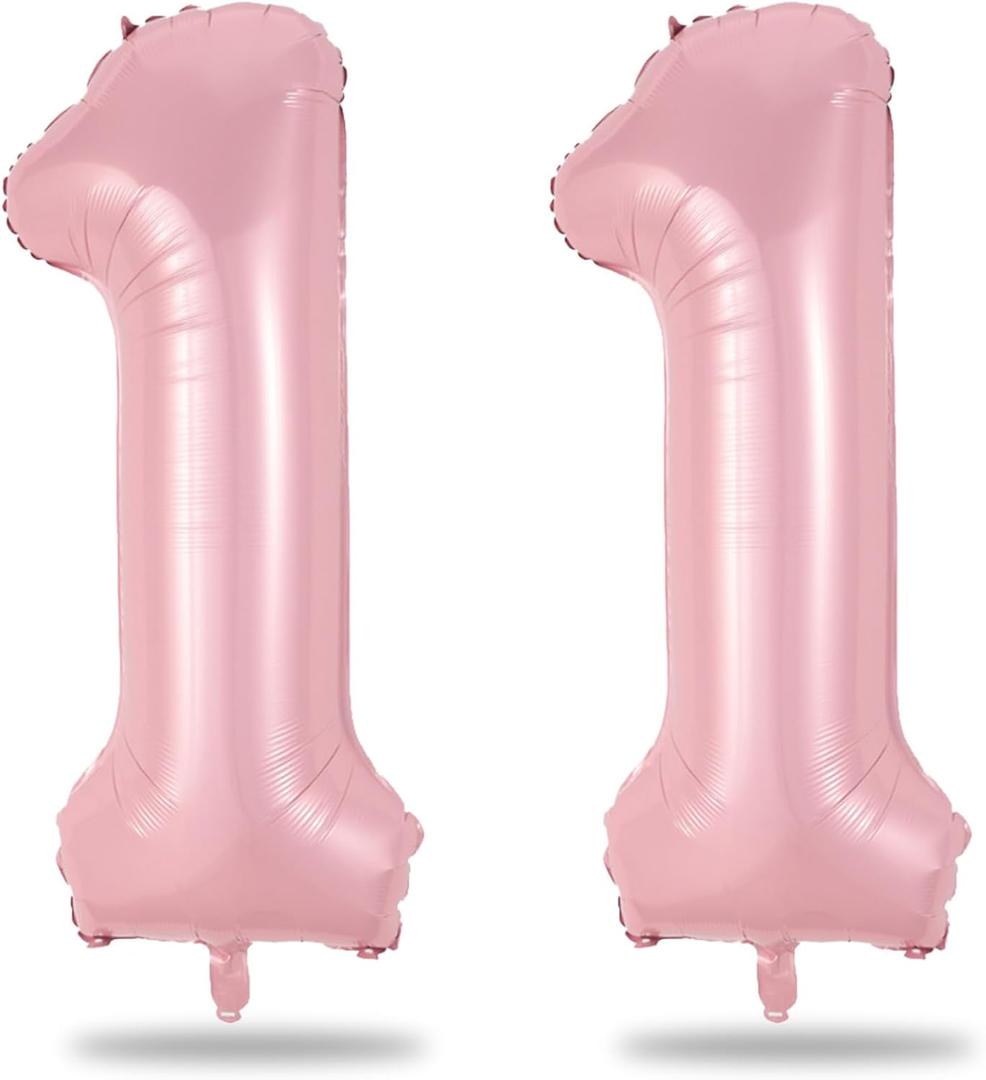 11 Balloon Number Birthday, Giant Light Pink Number 1 & 1 Helium Foil Balloon for Girls 11th Birthday, Pastel Pink 40'' Self Inflating Mylar 11 Balloon for Women Anniversary Party Decorations Supplies