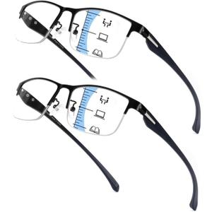 Viseng Progressive Multifocus Reading Glasses - TR90 Temples Blue Light Blocking & Anti UV, Half Frame Multifocal Eyeglasses (Black &Black)