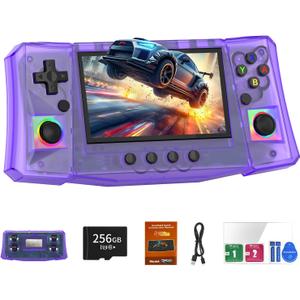 RegiisJoy R50 Ultra 50000 in 1 Handheld Game Console, 4.5 Inch IPS Screen Retro Gaming Consoles Main Emulators, Portable Mini Pocket Arcade 4000mAh Battery,256G TF Card,Linux System (Transparent Purple)