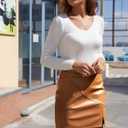 Faux Leather Skirts for Women High Waisted Bodycon Pencil Mini Skirt with Shorts