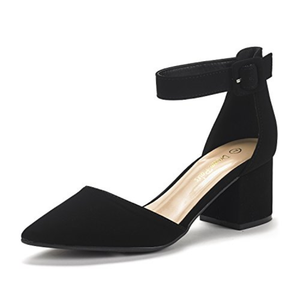 DREAM PAIRS ANNEE Pointed Toe Low Chunky Heels Pump Shoes,Size 10/,Black/Nubuck,ANNEE