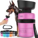 Lesotc Dog Water Bottle, Portable Pet Dispenser with Water Bowl, Leak Proof Pet Travel Squeeze Bottle, Puppy Essentials Dog Stuff Accessories for Outdoor Walking, Hiking, Camping (18 Ounces, Pink)