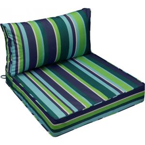 AAAAAcessories Outdoor Seat Cushions for Chairs, Fade-Resistant, Waterproof Patio Furniture Replacement Cushions, 25.5" x 25.5" x 5" + 25.5" x 13.5", Stormy Teal Coastal Stripe
