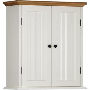 ChooChoo Bathroom Wall Cabinet, Over The Toilet Space Saver Storage Cabinet, Medicine Cabinet with 2 Door and Adjustable Shelves, Cupboard, Antique White & Brown