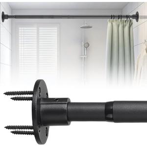 Shower Curtain Rod 30-49 Inch Closet Rod, 1 Inch Diameter Adjustable Heavy Duty Shower Rods Anti-Rust Wall-Mounted Fixed Shower Curtain Rod, Matte Black