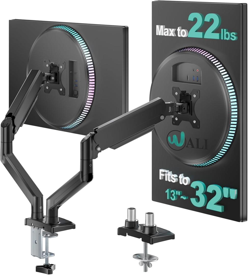 WALI Dual Monitor Stand for 13-32 inch Computer Screens, Dual Monitor Arms for 2 Monitors Holds up to 22 lbs, Height Adjustable Dual Monitors Mount, VESA 75x75/100x100mm (GSMP002N), Black