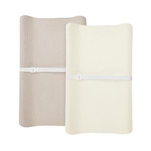 Changing Pad Cover for Baby Boy Girl 2 Pack, Muslin Changing Table Pad Covers with Boho Style, Neutral Nursery Bedding Essentials Soft and Breathable (Beige & Cream)