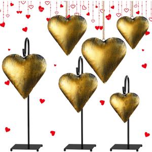 2pcs Pcs Valentines Vintage Rustic Cow Bell Stands Valentines Giant Metal Heart Bell with Stand Farmhouse Rustic Decor for Wall Couples Exchange Gift