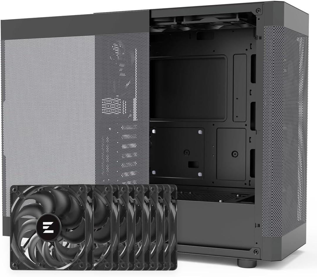Zalman i4 Airflow Full Mesh Mid Tower ATX Desktop PC Case, 6 x 120mm Quiet Fans Pre-Installed, Vertical GPU Mount & 360mm Radiator Support, Black