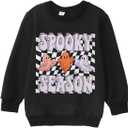 MODNTOGA Kids Boy Girl Crewneck Sweatshirt Ghost Graphic Spooky Season Letter Print Halloween Shirt Long Sleeve Pullover Tops (11-12 Years, Black)