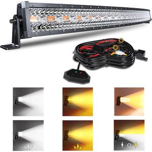 50 Inch 288W Curved LED Light Bar White/Amber Flasing Strobe Light with Six Modes Driving Fog Lights Spot Flood Combo Bumper Lights with Switch Wiring Harness for Offroad Truck 4WD SUV ATV UTV