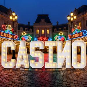 Huquary 6 Pcs Casino Party Decorations 4 ft Large Casino Light Up LED Letters Sign Marquee Letters for Las Vegas Game Themed Birthday Poker Night Party Decor