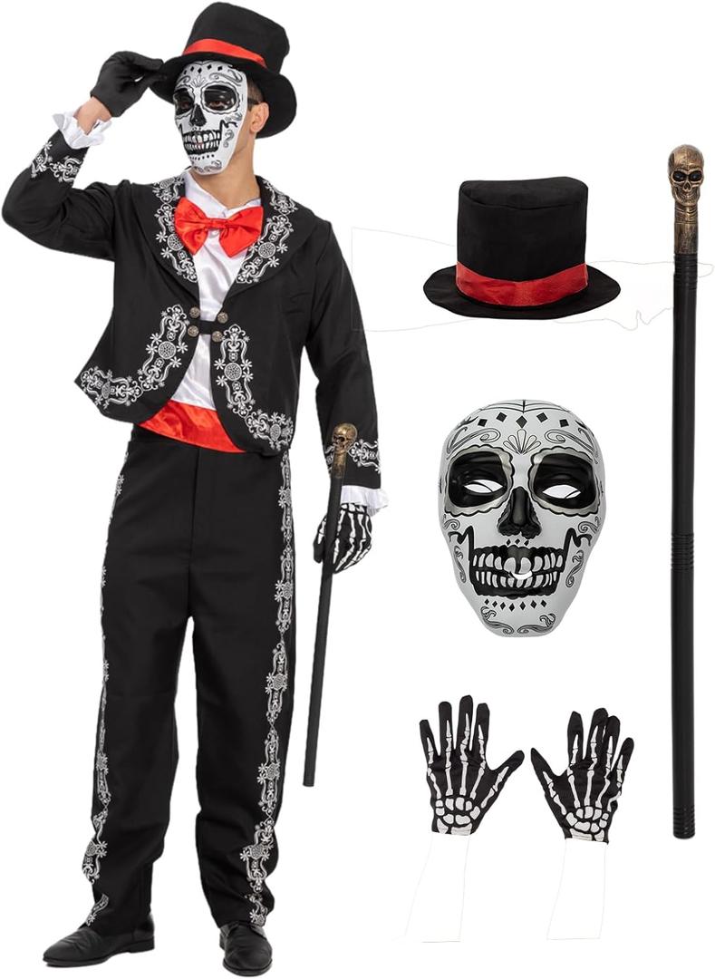 Day Of The Dead Costume Adult Men Dia De Los Muertos Costume Mens Mariachi Senor Halloween Costumes, XXL