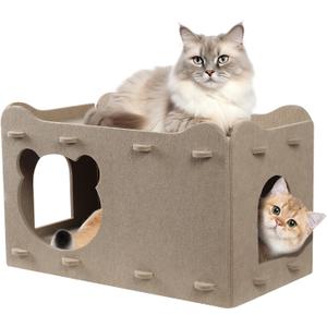 Ryoizen Cat Houses for Indoor, Cat Tunnel Bed Cave for Multiple & Large Up to 22 Lbs, Scratch Resistant Bed Caves, Foldable Hideaway Enclosed