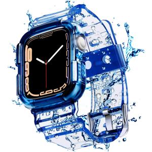Blingbrione Clear Band Compatible Apple Watch Women 38mm 40mm 41mm 42mm 44mm 45mm 46mm Men,Transparent Jelly Soprt Strap with Cover Case Protector for iWatch Series 10 9 8 7 6 5 4 3 2 1 SE Blue Pink White Fluorescent Green