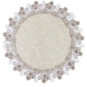 Natural Neutral Earth Tones Beige Floral Lace Round 23 placemats Doily Table Topper Dresser Scarf Place Mats (Set of 1, 23 Round)