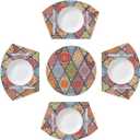 Wedge Placemats Set of 4 Colorful Mandala Geometric 4 Wedge Table mats and 1 Round Place mat Heat Resistant Non-Slip Washable Dining Table for Kitchen Outdoor Indoor Decor Cloth Placemat Boho Flower (A03:ethnic Boho)