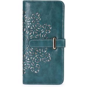 Ultra Slim RFID Wallet Women Thin Clutch Bifold Compact Long Womens Coin Wallet with Hollow Out Mandala PEACOCK BLUE
