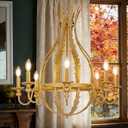 Wellmet Gold Farmhouse Chandelier, French Country Chandelier for Dining Room, Elegant Metal Chandeliers with Olive Leaf,Vintage Rustic High Light Fixture for Entryway,Bedroom,Living Room,Foyer 30" H, Large