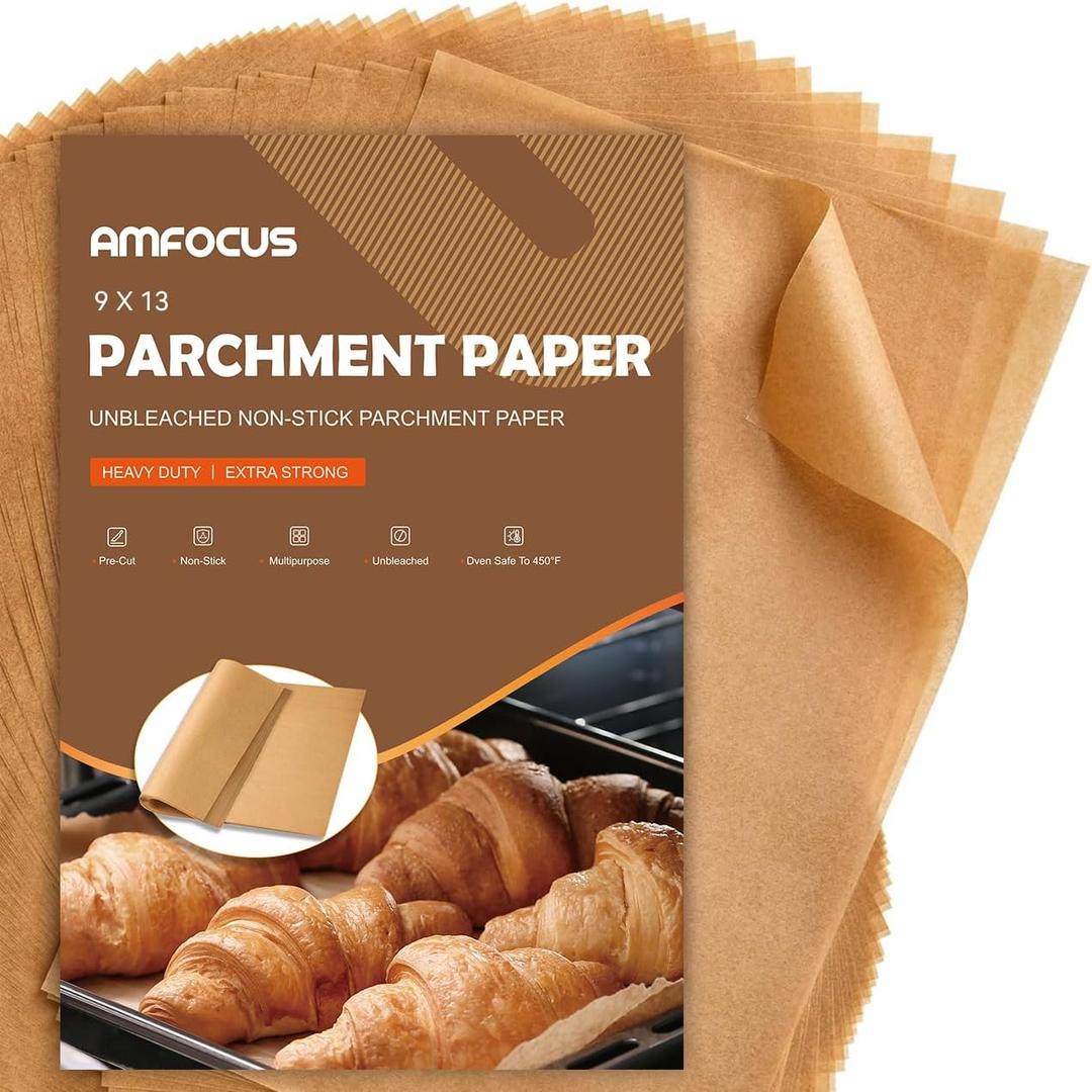 200 Pcs Parchment Paper Sheets, 9x13 In Non-Stick Precut Baking Parchment for Baking, Grilling, Air Fryer, Steaming, and More (Unbleached) - Quarter Sheet Size, Perfect for Bread, Cakes, Cookies
