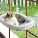 Cat Window Perch, Cat Hammock for Wall with 4 Strong Suction Cups, Solid Metal Frame and Two Replaceable Covers, Foldable Cat Beds for Indoor Cats (Large-Cushion Bed-Gray)