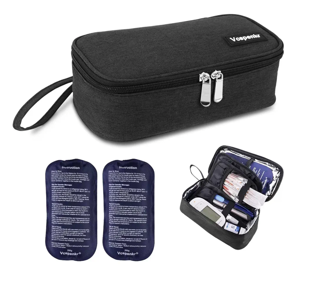Insulin Cooler Travel Case, Diabetic Medicine Carrying Bag with 2 * 200g Ice Packs, Insulated Organizer Medication Cooler Bag for Insulin Pens and Diabetes (Black