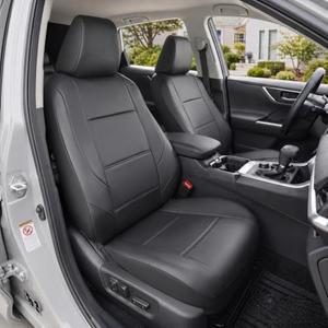 GIANT PANDA 2PCS Front Seat Covers for Chevy Silverado & GMC Sierra 1500 2500 3500 2007-2026 Crew Extended Double Cab Pickup,Custom Fit Chevy & GMC Truck Seat Protectors,Faux Leather (Black)