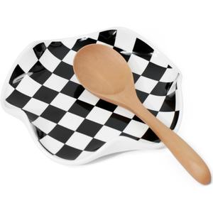 3 x Spoon Rest for Stove Top, 5.3 Inch Ceramic Spoon Holder for Kitchen Counter, Coffee Ladle Holder, Utensil Rest for Cooking, Housewarming Gifts (Black and White)