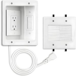 TV Cable Hider Wall Kit - in Wall Cord Concealer with Brush Wall Plate, 9ft Cable, Recessed Wire Management Box & Two-Hole Pass-Through, Fits All Plugs for Home Theater