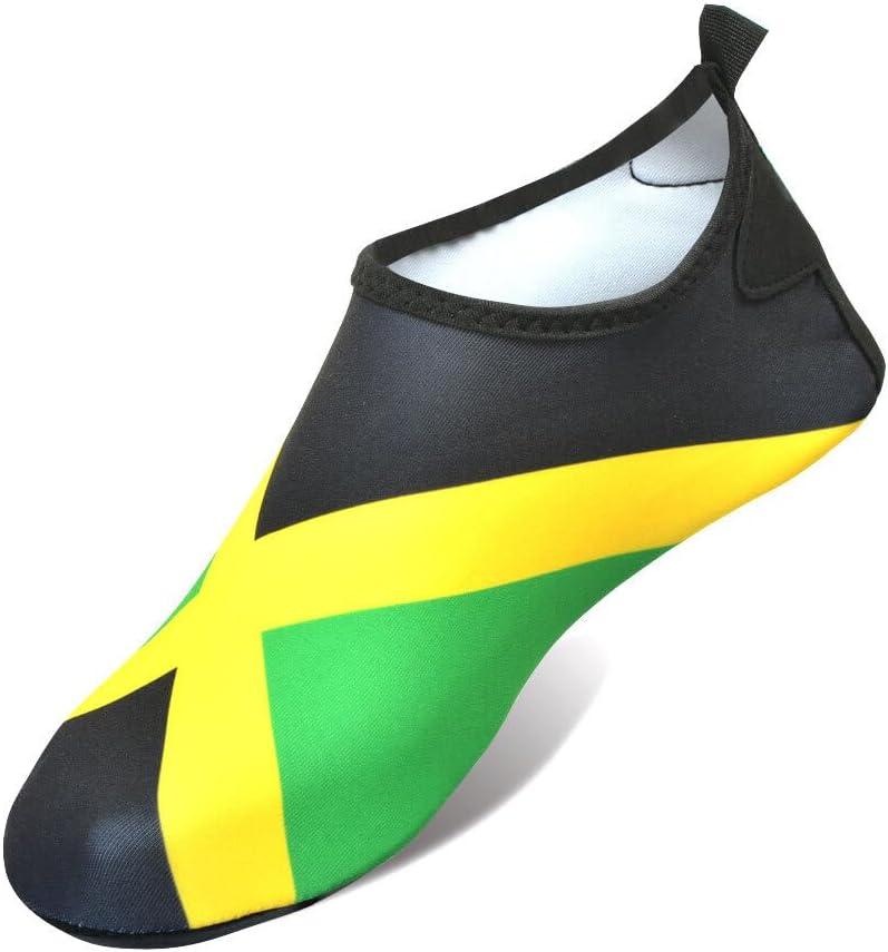 Water Shoes for Women and Men Quick-Dry Swim Beach Shoes for Outdoor Surfing Yoga Exercise Jamaica Flag Caribbean Reggae Rasta (8.5-9 Women/7.5-8 Men)